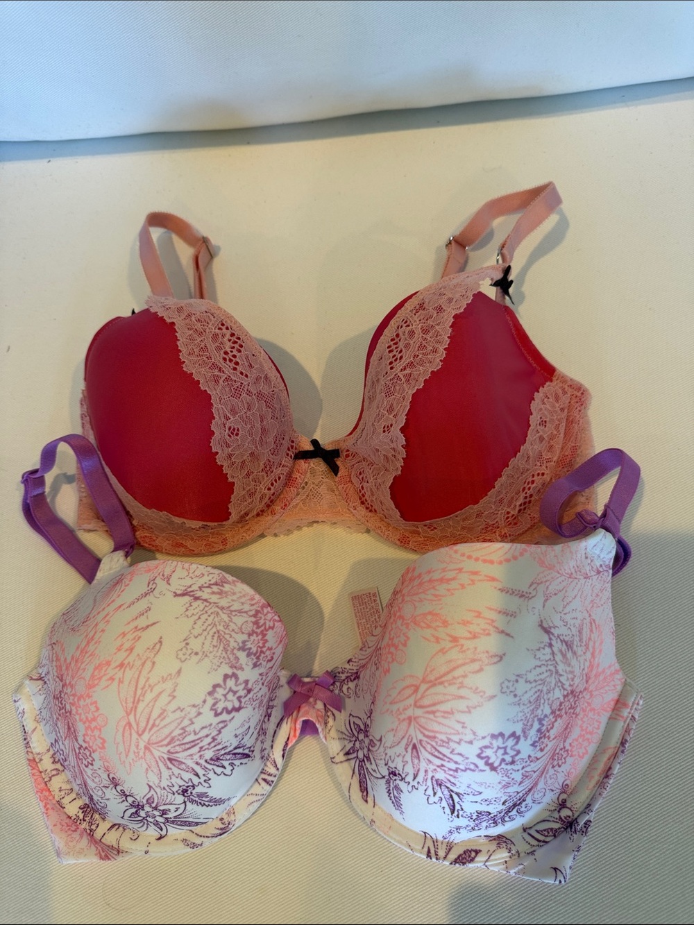 Victoria's Secret Pink Lace Trim & Floral Pattern Bras — Pink, Purple